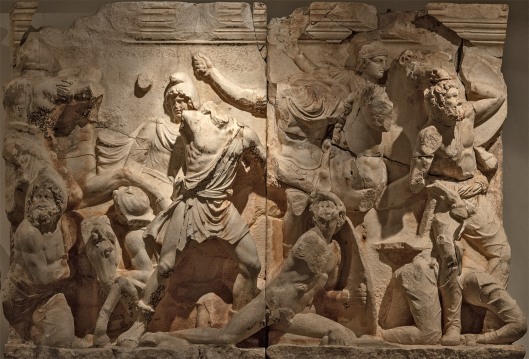 Σκηνή από μάχη Ρωμαίων & Πάρθων σε ζωοφόρο της Εφέσσου_δολομιτικό μάρμαρο Θάσου_ 169μ.Χ_μουσείο Εφέσσου_Βιέννη 