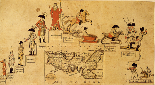 Ο χάρτης της Έλβα στο σκίτσο "Η άνοδος και πτώση του Ναπολέοντα" του Johann Michael Voltz