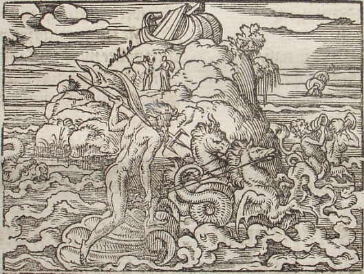 Ποσειδώνας ο βασιλέας των υδάτων, χαρακτική του Virgil Solis για το έργο του Οβιδίου, Μεταμορφώσεις (wikipedia)