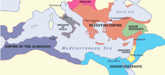 Η Βυζαντινή αυτοκρατορία περί το 1180 (13 έτη μετά την μάχη του Σιρμίου)