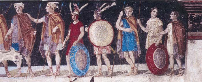Μωσαϊκό που απεικονίζει Μακεδόνες στρατιώτες_τύμβος Αγ. Αθανασίου_Θεσσαλονίκη_4ος αιώνας π.Χ_wikipedia